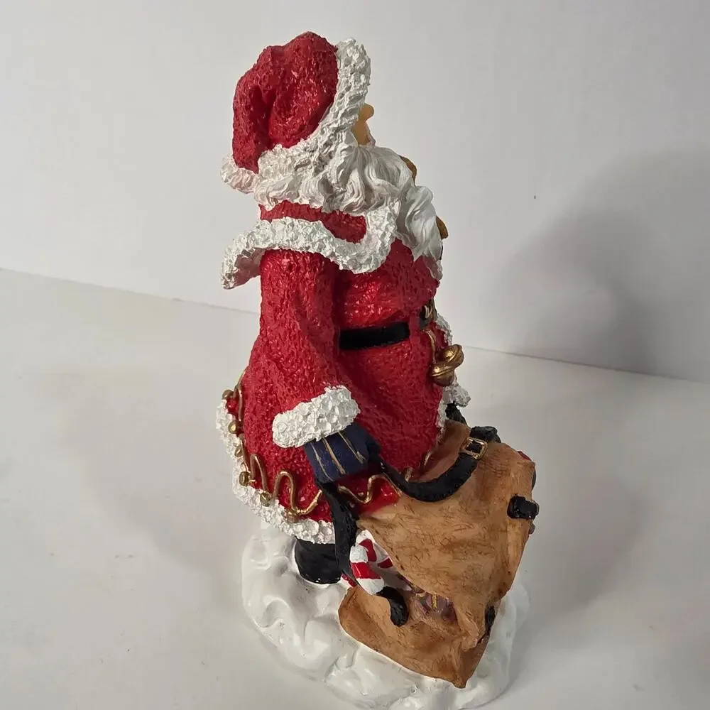 Santa Claus Teddy Bear Toy Sack Resin Christmas Figurine 6in Holiday Decor